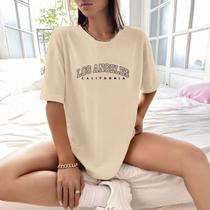 Camisa Camiseta Feminina Estampada Los Angeles 100% Algodão Fio 30.1 Penteado