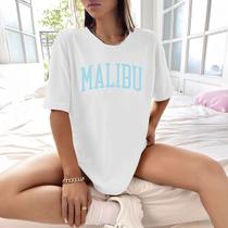 Camisa Camiseta Feminina Estampada Malibu 100% Algodão Fio 30.1 Penteado