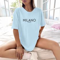 Camisa Camiseta Feminina Estampada Milano Italy 100% Algodão Fio 30.1 Penteado