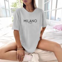 Camisa Camiseta Feminina Estampada Milano Italy 100% Algodão Fio 30.1 Penteado