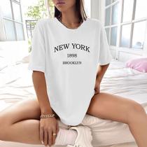 Camisa Camiseta Feminina Estampada New York 1898 Brooklyn 100% Algodão Fio 30.1 Penteado