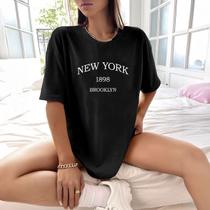 Camisa Camiseta Feminina Estampada New York 1898 Brooklyn 100% Algodão Fio 30.1 Penteado