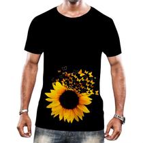 Camisa Camiseta Flor do Sol Girassol Natureza Amarela HD 2