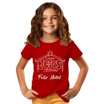 Camisa Camiseta Infantil Feliz Natal Jesus Nasceu Luzes Festa 14