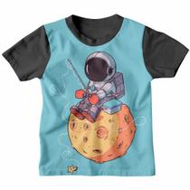Camisa Camiseta Infantil Juvenil Menino Menina Astronauta Pescador Estampa 3D
