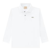 Camisa Camiseta Manga Longa Gola Polo Infantil Branco - Milon