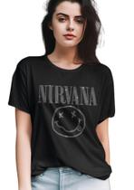 Camisa Camiseta Marca In Tune Store Rock Nirvana Banda Em Strass Prata Cor Preta