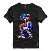 Camisa Camiseta Masculina Personagem Urso Style Bone Azul Estampado Blusa Algodão Premium
