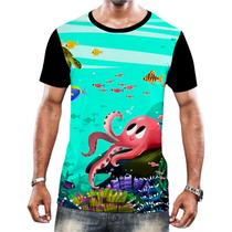 Camisa Camiseta Paisagem Fundo do Mar Peixes Animais HD 8