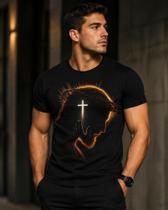 Camisa camiseta preta masculina jesus Cristo cruz mão Deus personalizada