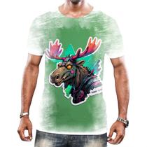 Camisa Camiseta Tshirt Animais Cyberpunk Alce Veado HD 1