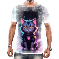 Camisa Camiseta Tshirt Animais Cyberpunk Gatos Felinos HD 2