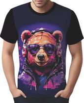 Camisa Camiseta Tshirt Animais Óculos Urso Fone Moderno 1 Camisa Camiseta Tshirt Animais Óculos Urso Fone Moderno 1