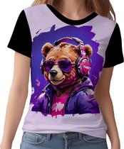 Camisa Camiseta Tshirt Animais Óculos Urso Fone Moderno 4