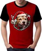 Camisa Camiseta Tshirt Natal Festa Cachorro Pitbull Cão Neve