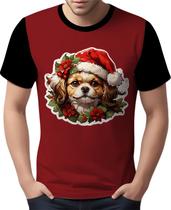 Camisa Camiseta Tshirt Natal Festa Cachorro Shitzu Neve HD