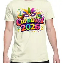 Camisa Camiseta Unissex Carnaval 2026 Máscara Folia Festa Bloco Pena Decoração Algodão