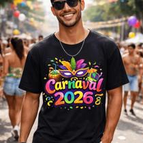 Camisa Camiseta Unissex Carnaval 2026 Máscara Folia Festa Bloco Pena Decoração Algodão