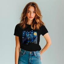 Camisa Camiseta Unissex Noite Estrelada Van Gogh Arte Artista Céu Algodão Confortavel Estilosa Casual