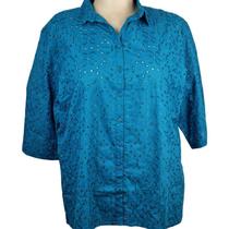 Camisa Camisete Feminino Laise 100% Algodão Com Manga 3/4 Azul Plus Size Doce Brisa