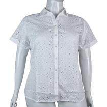 Camisa Camisete Feminino Manga Curta Laise de Algodão Branco Plus Size