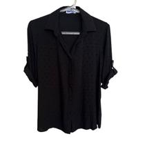 Camisa Camisete Feminino Social Viscose Slub Manga 3/4 Preto Doce Brisa