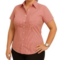 Camisa Camisete Social Xadrez Mangas Curta Vermelho