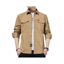 Camisa Cargo Masculina 100% Algodão De Manga Longa Com 2 Bolsos, Casual Para Atividades Ao Ar Livre,