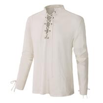 Camisa CARUHIF Renaissance Pirate Medieval Viking de linho masculina