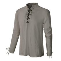Camisa CARUHIF Renaissance Pirate Medieval Viking de linho masculina