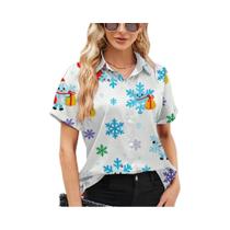 Camisa Casual Confortável De Manga Curta Com Padrão De Floco De Neve De Natal Para Mulheres