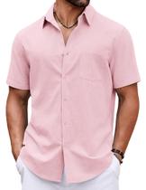 Camisa casual COOFANDY de manga curta com botões para homens rosa Camisa casual COOFANDY de manga curta com botões para homens rosa