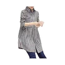 Camisa Casual De Algodão Com Botões E Manga Longa Em Estampa Xadrez Para Mulheres plus Size,