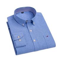 Camisa Casual De Manga Longa Em Oxford 100% Algodão Para Homens, Estampa Sólida, Tamanhos 7XL, 6XL,