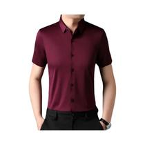 Camisa Casual De Negócios Masculina De Manga Curta Em Cor Sólida Com Alta Elasticidade Respirável E