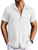 Camisa casual de verão COOFANDY com botões e manga curta branca