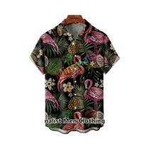 Camisa Casual De Verão Masculina Com Estampa De Folha E Flamingo, Manga Curta, Top Fashion Masculino
