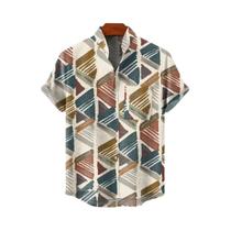 Camisa Casual De Verão Masculina De Manga Curta Com Padrão Irregular Em Linho, Camiseta Fashion Com