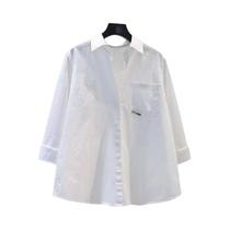 Camisa Casual Elegante Feminina Solta Com Botão E Bolso Em Cor Sólida Tendência Primavera Verão Para
