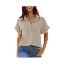 Camisa Casual Feminina plus Size De Cor Sólida Com Botões E Manga Curta 1XL-5XL Blusa Fashion