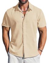 Camisa casual LETSEE de linho com botões e manga curta para homens Camisa casual LETSEE de linho com botões e manga curta para homens