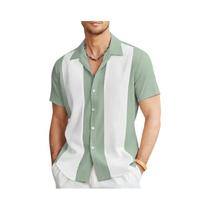 Camisa Casual Masculina Com Estampa Havaiana Em Listras 3D, Manga Curta, Oversized, Com Gola E