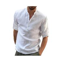 Camisa Casual Masculina De Algodão E Linho, Camisa De Manga Longa Solta, Estilo Elegante Para