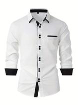 Camisa Casual Masculina De Manga Comprida Com Vários Botões, Cor Sólida, Primavera Outono, Top