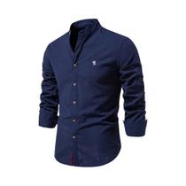 Camisa Casual Masculina De Manga Longa Em Algodão De Primavera, Cor Sólida, Alta Qualidade, Com Gola