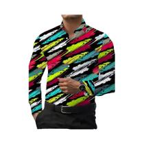 Camisa Casual Masculina De Manga Longa Moda Primavera Estampa 3D Simples Com Botão Flip