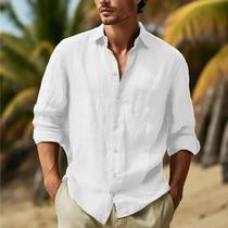 Camisa Casual Masculina De Tamanho Grande Com Patchwork, Cor Sólida, Ajuste Solto Para Todas as