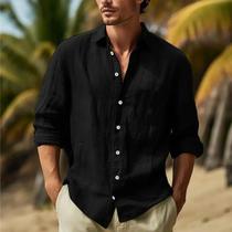 Camisa Casual Masculina De Tamanho Grande Com Patchwork, Cor Sólida, Ajuste Solto Para Todas as