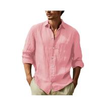 Camisa Casual Masculina De Tamanho Grande Com Patchwork, Cor Sólida, Ajuste Solto Para Todas as