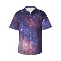 Camisa Casual Masculina Estilo Havaiano Com Estampa De Galáxia E Estrelas Do Espaço, Top Harajuku